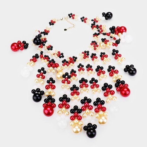 Pearl Bubble Red Black Cream Collar Statement Neck - Picture 2 of 7